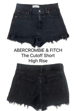 Abercrombie & Fitch The Cut Off Denim Short • High Rise Jean Shorts Washed Black